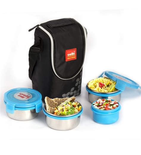 cello max fresh click steel lunch box set 4 pieces|Cello MF Click 4 Steel Cello Lunch Box, Set of 4.